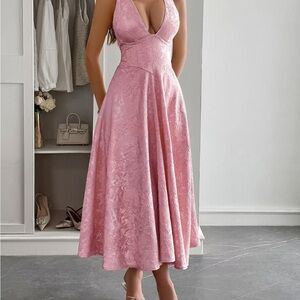 Elegant Pink V-Neck A-Line Dress